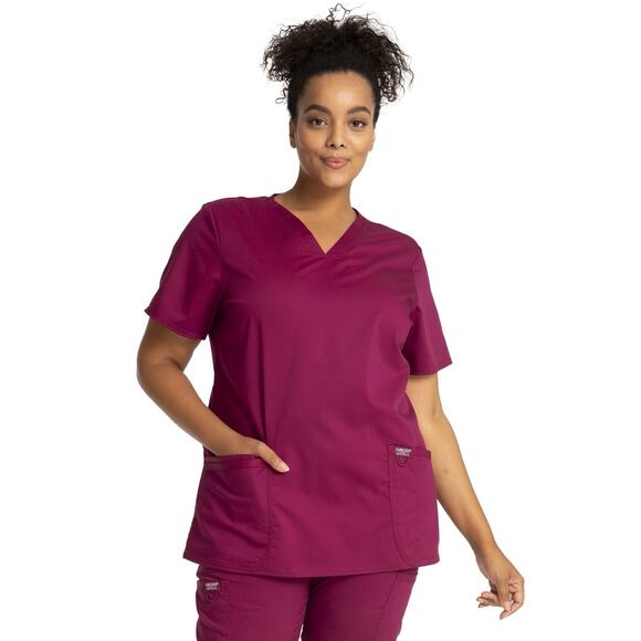 Cherokee Workwear Revolution Scrubs Women’s V Neck Top WW620 Wine NEW Size M - Picture 14 of 16